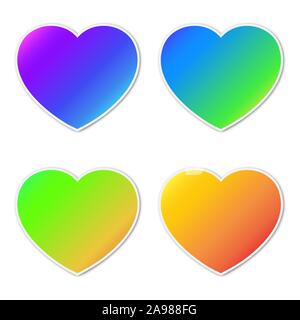 Set di vettore icone di cuore. Gli adesivi di carta con ombra. Colorate forme di cuore isolato. Illustrazione Vettoriale