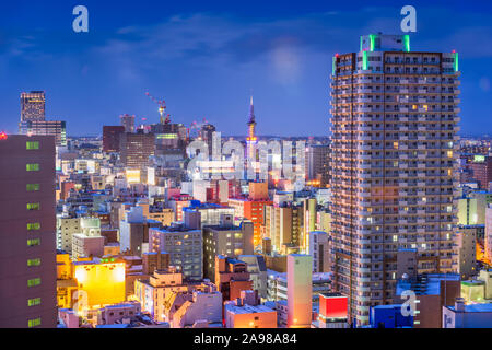 Sapporo, Hokkaido, Giappone downtown skyline della città su Chuo Ward verso la torre di notte. Foto Stock
