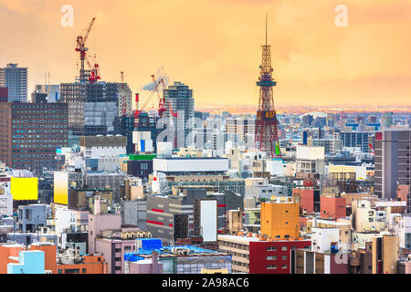 Sapporo, Hokkaido, Giappone downtown skyline della città su Chuo Ward verso la torre di notte. Foto Stock