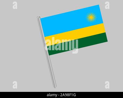 Bella bandiera nazionale della Repubblica del Ruanda . colori originali e proporzione. Semplicemente illustrazione vettoriale EPS10, da paesi flag impostato. Illustrazione Vettoriale