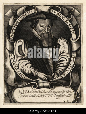 Robert abate, vescovo di Salisbury, 1560-1617, il Pastore Anglicano, accademiche e scrittore polemico. Domini Robertus Episcopi Salisbury. Incisione su rame di Johann Theodore de Bry da Jean-Jacques Boissard La Bibliotheca chalcographica, Johann Ammonius, Francoforte, 1650. Foto Stock