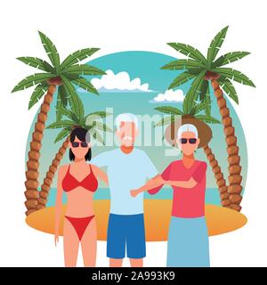 Avatar giovane e la donna che indossa un bikini in spiaggia Illustrazione Vettoriale
