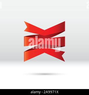 Arricciato nastro rosso, un banner o un nastro di regalo per la festa di vacanza o sconto vendita evento Illustrazione Vettoriale