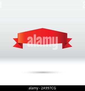 Arricciato nastro rosso, un banner o un nastro di regalo per la festa di vacanza o sconto vendita evento Illustrazione Vettoriale