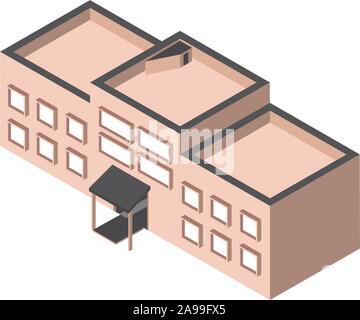 La costruzione di hotel commerce pubblico stile isometrico illustrazione vettoriale Illustrazione Vettoriale