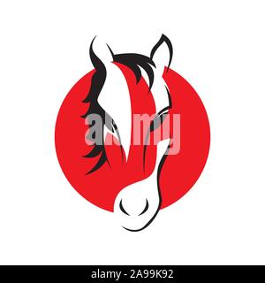 Emblema di rosso testa di cavallo modello Logo illustrazione vettoriale design Illustrazione Vettoriale