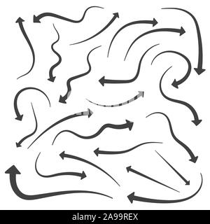 Set di disegnato a mano le frecce. Icona a forma di freccia isolato. Nero frecce del vettore Illustrazione Vettoriale
