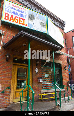 Airmount bagel, Montreal facciata da forno, Mile End quartiere di Plateau-Mont-royal borough (Quebec, Canada). Miglior bagel in Nord America. Foto Stock