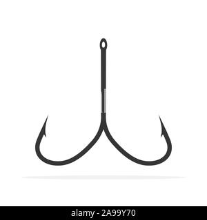 Amo da pesca icona - vettore. Pesca spinato icona gancio isolato. Pesca nero simbolo gancio. Illustrazione Vettoriale