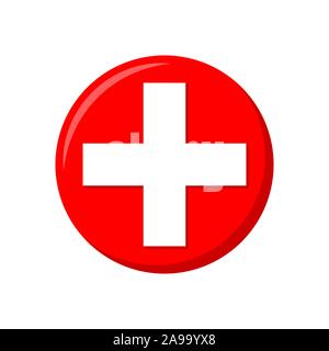 Red medical icona a forma di croce. Vector medical croce in un cerchio. Pulsante del vettore Illustrazione Vettoriale