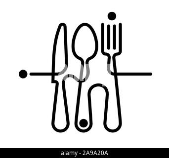 Il logo di un bar o un ristorante reso di forchette, cucchiai e coltelli. Illustrazione Vettoriale