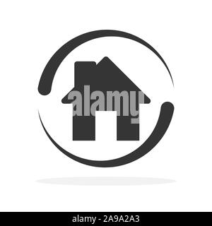 Icona di casa in un cerchio - vettore. Nero icona home. Icona di edificio in stile appartamento, isolata. Vettore icona della casa Illustrazione Vettoriale
