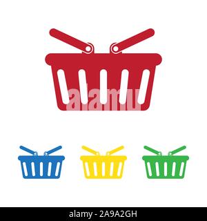 Set di Shopping basket icone. Vettore Shopping basket icona. Shopping basket in stile appartamento, isolata. Illustrazione Vettoriale
