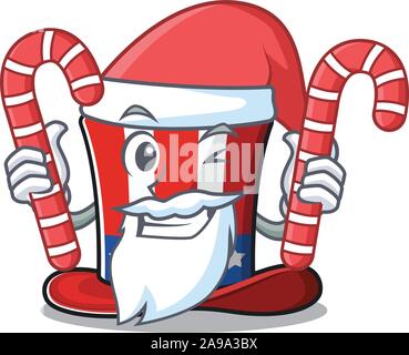 Cartoon lo zio Sam hat santa portare caramelle mascotte Illustrazione Vettoriale