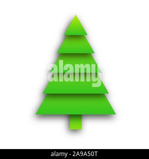 Carta albero di Natale con ombra. Illustrazione Vettoriale. Semplice verde albero di Natale. Illustrazione Vettoriale