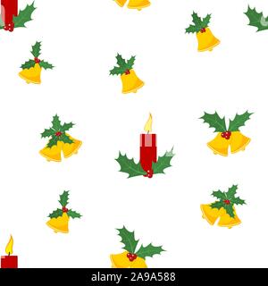 Natale seamless pattern con campane e candele. Illustrazione Vettoriale. Abstract sfondo carino Illustrazione Vettoriale