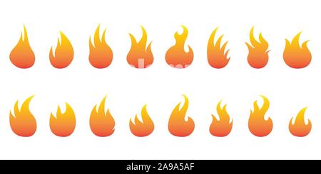 Set di icone di fiamma. Vettore di elementi di design. Simboli di incendio isolato. Illustrazione Vettoriale