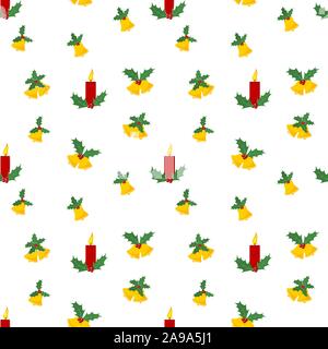 Natale seamless pattern con campane e candele. Illustrazione Vettoriale. Abstract sfondo carino Illustrazione Vettoriale