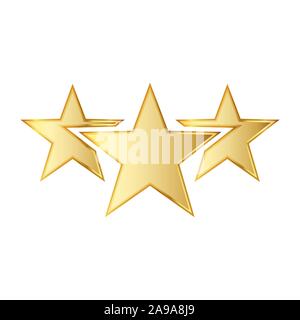 Golden Star icone. Illustrazione Vettoriale. Tre stelle dorate su sfondo bianco. Illustrazione Vettoriale