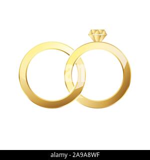 Golden ring e anello con diamante. Paio di oro gli anelli di nozze isolati su sfondo bianco. Illustrazione Vettoriale Illustrazione Vettoriale