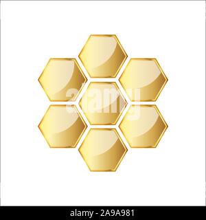 Golden lucida icona a nido d'ape. Illustrazione Vettoriale. Nido isolate su sfondo bianco. Illustrazione Vettoriale