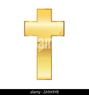 Golden Christian icona a forma di croce. Illustrazione Vettoriale. Golden una Croce Cristiana isolati su sfondo bianco. Illustrazione Vettoriale