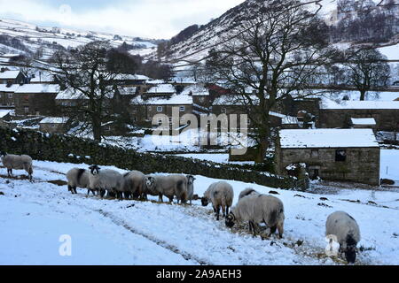 In Thwaite Swaledale, North Yorkshire, nella neve Foto Stock