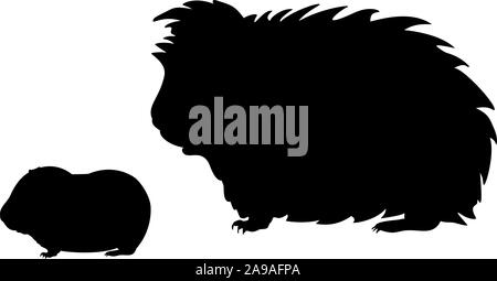 Silhouette di cavia e giovane poco di cavia. Vector illustrator Illustrazione Vettoriale