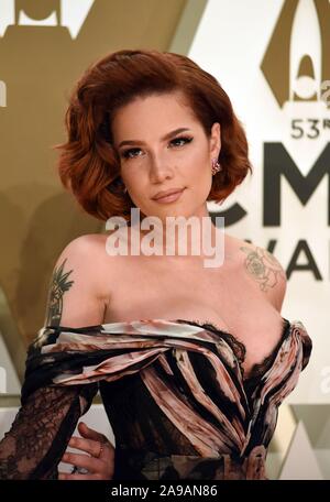 Nashville, TN, Stati Uniti d'America. Xiii Nov, 2019. Halsey presso gli arrivi per la 53CMA annuale Premi - Arrivi, Bridgestone Arena, Nashville, TN Novembre 13, 2019. Credito: Derek Storm/Everett raccolta/Alamy Live News Foto Stock