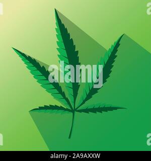 La marijuana ganja canapa icona longshadow piatta illustrazione dello stile Illustrazione Vettoriale
