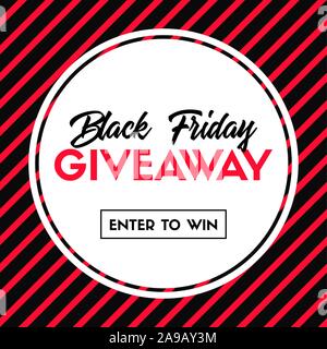 Venerdì nero in omaggio. Entra per vincere. Vector modello di pagina di intestazione per i social media di promozione. Configurazione a strisce Illustrazione Vettoriale