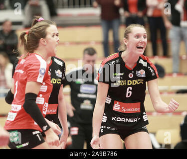 Vilsbiburg, Baviera, Germania. Xiii Nov, 2019. nella giusta Kadie ROLFZEN (Dresda/US), .Womens Pallavolo Bundesliga 2019/20, Rote Raben Vilsbiburg vs Dresdner SC, Nov 13, 2019, Ballsporthalle Vilsbiburg/GER. Credito: Wolfgang Fehrmann/ZUMA filo/Alamy Live News Foto Stock