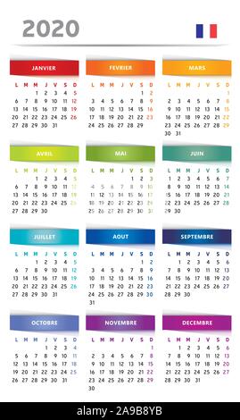 Calendario 2020 - La lingua francese con bandiera - multicolore di - 3 colonne Illustrazione Vettoriale
