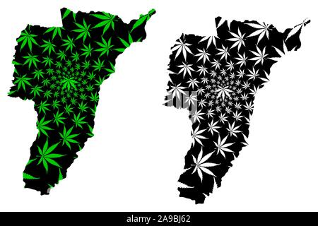 Quindio reparto (Colombia, Repubblica di Colombia, dipartimenti della Colombia) mappa è progettato Cannabis leaf verde e nero, Quindio mappa fatta di mariju Illustrazione Vettoriale