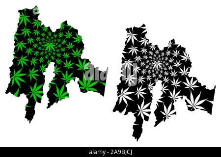 Cundinamarca Dipartimento (Colombia, Repubblica di Colombia, dipartimenti della Colombia) mappa è progettato Cannabis leaf verde e nero, Cundinamarca mappa fatta Illustrazione Vettoriale