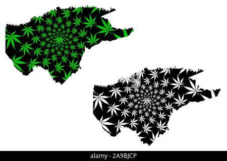 Dipartimento di Guaviare (Colombia, Repubblica di Colombia, dipartimenti della Colombia) mappa è progettato Cannabis leaf verde e nero, Guaviare mappa fatta di mari Illustrazione Vettoriale