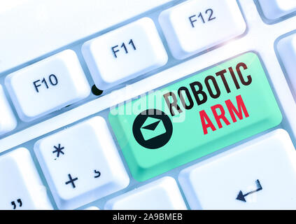 Segno di testo che mostra il braccio robotico. Business photo testo programmabile braccio meccanico con funzione simile di un braccio huanalysis Foto Stock
