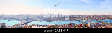 I ponti di Istanbul e il Golden Horn panorama, vista dalla Torre di Galata Foto Stock