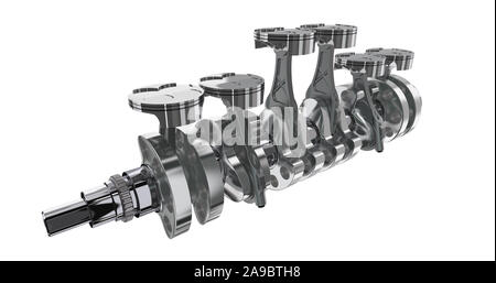 6 motore in linea. Rendering 3D Foto Stock