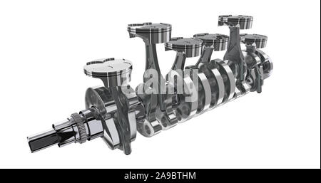 6 motore in linea. Rendering 3D Foto Stock