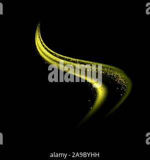 Vettore astratto colore brillante gold wave elemento di design con effetto glitter su sfondo scuro. Illustrazione Vettoriale