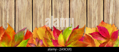 Stagionale di foglie di autunno e di sfondo in legno Foto Stock