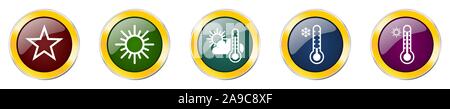 Set di colorata lucida web icone vettoriali, sun, stella, meteo, previsioni e pulsanti di temperatura in eps 10 per webdesign e applicazioni mobili su whit Illustrazione Vettoriale