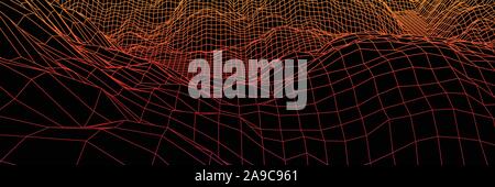 Panorama digitale con le montagne o colline fatte di griglia di linea Illustrazione Vettoriale