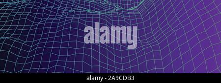 Panorama digitale con le montagne o colline fatte di griglia di linea Illustrazione Vettoriale