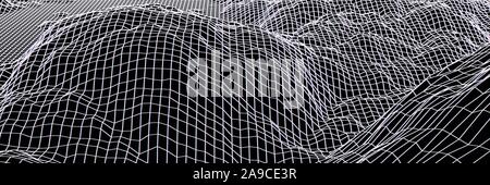 Panorama digitale con le montagne o colline fatte di griglia di linea Illustrazione Vettoriale