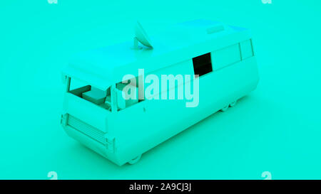 Blu a bassa poli cartoon camper auto. 3D'illustrazione. Foto Stock