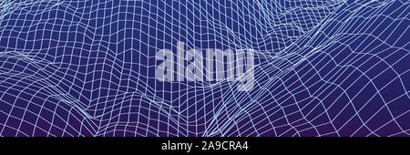 Panorama digitale con le montagne o colline fatte di griglia di linea Illustrazione Vettoriale