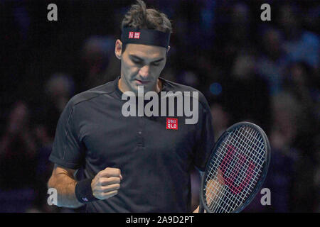 Londra, Italia. Xiv Nov, 2019. roger federer, sui, durante Nitto finale ATP Novak Djokovic vs Roger Federer, Tennis Internazionali in Londra, Italia, 14 novembre 2019 - LPS/Roberto Zanettin Credito: Roberto Zanettin/LP/ZUMA filo/Alamy Live News Foto Stock