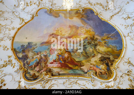 Cap affresco di Johann Michael Franz nella sala degli specchi, residence Eichstatt, Altmuehl valley, Alta Baviera, bavaresi, Germania Foto Stock